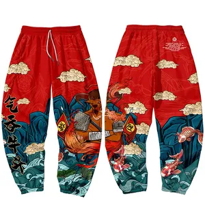 Брюки-карго мужские с мультикарманами, аниме спортивные штаны в японском стиле, уличная мода, брюки-джоггеры в стиле Харадзюку, длинные, в стиле хип-хоп, красные