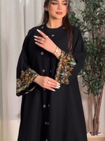 Abaya de luxe personnalisée en gros pour femmes, Abaya musulmane perlée de luxe, robe Abaya ouverte ornée de broderies dorées à la française