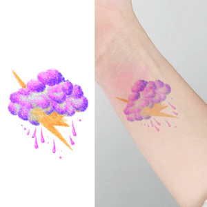Autocollants de tatouage temporaire écologiques en papier coloré, motif nuage violet et éclairs, tatouages imperméables pour le visage, les bras et les jambes - Product Image 1