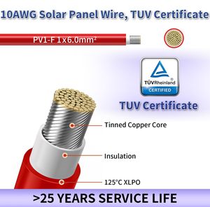 Câble d'extension en cuivre étamé rouge 10AWG pour panneau solaire, système solaire hors réseau, extérieur, automobile - Product Image 2