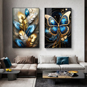 مجموعة فاخرة من 3 قطع عالية الجودة من لوحات جدارية بطباعة الفراشات الذهبية على البورسلين الكريستالي لتزيين غرفة المعيشة - Product Image 5