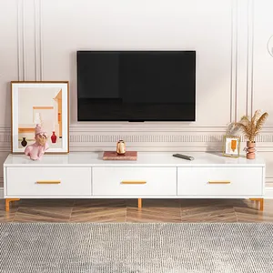 Design de luxo moderno sala de estar, conjunto de móveis dourado em aço inoxidável, suporte de madeira, armário, tv, suporte