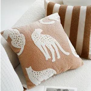 Pháp phong cách động vật mô hình màu nâu phòng khách sofa Cushion Cover ánh sáng sang trọng hình học thêu tựa lưng Đệm gối