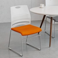 Silla de Oficina Apilable sin Brazos, Respaldo de Plástico, Cojín de Tela, Base de Acero, para Capacitación y Salas de Reuniones, Gran Venta