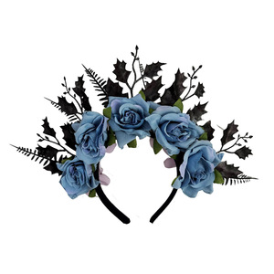 Dark Gothic Floral Headband Black Leaves Artificial Rose Halloween <b>Women</b> <b>Cosplay</b> Evening Makeup Party Hair Accessory - Product Image 6