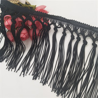 Bordure en dentelle à pompons noirs de 4,5 cm, économique, 100 % rayonne, design unique à franges, JASS, pour rideaux, textiles de maison et vêtements