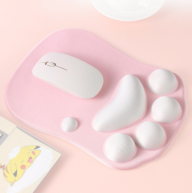 Cartoon Cute 3D Cat Paw Shape PC Material Waterproof Non- Ergonomic Portable Mouse Pad with Wrist Rest for Promotional Use
