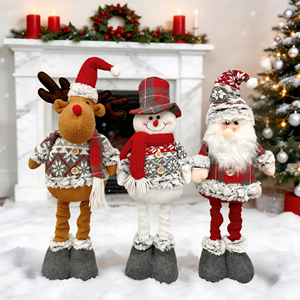 Muñeco telescópico navideño con patas extensibles, decoración de felpa tejida de Papá Noel, decoración navideña para ventana. - Product Image 3