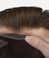 Perruque pour homme en cheveux indiens, densité extra légère, noire, avec dentelle suisse et système de remplacement capillaire à contour en PU