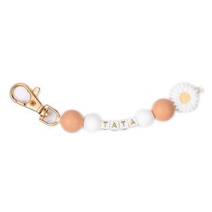 Porte-clés en silicone avec perles (Marraine/Patenteante/Témoin/Tata), joli porte-clés marguerite pour femme, cadeau de baptême - Product Image 1