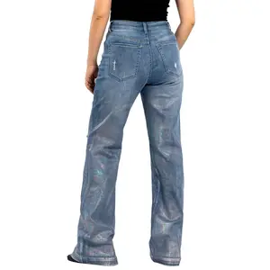 In argento caldo che timbra i Jeans strappati strappati Bootcut per le donne di Design Jeans Y2k