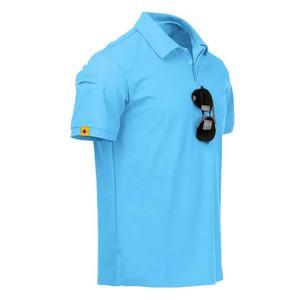 Transpirable y suave 95% poliéster, 5% Spandex material de un solo color Hombres Elegante Polo con cuello para deportes diarios y golf - Product Image 6