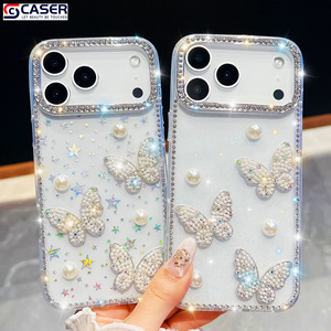Custodie per Cellulari di Lusso con Diamanti Scintillanti, Glitter, Perle Trasparenti e Farfalle per <span class=keywords><strong>iPhone</strong></span> 17Air 17Promax 16E 15 <span class=keywords><strong>14</strong></span> 13 - Product Image 1
