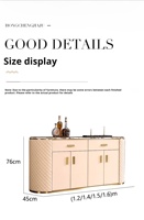 Buffet moderne de luxe en bois massif avec plateau en marbre et design en cuir, table console multifonctionnelle pour cuisine et salle à manger