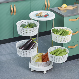 Chariot de rangement de cuisine, panier à pommes de terre, fruits et légumes, étagères, support de rangement rotatif à 5 niveaux, étagère sur pied avec roulettes - Product Image 2