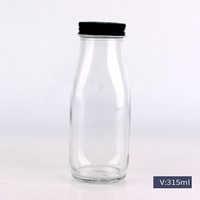 Vente en gros de bouteilles de lait en verre rondes de 200 ml, 250 ml, 300 ml, 500 ml, bouteilles de jus vides pour boissons, café, avec couvercle en métal