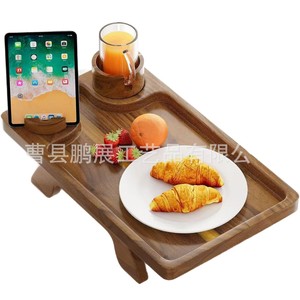 Porte-gobelet en bois avec plateau, table multifonctionnelle pour accoudoir de canapé, utilisation dans le salon - Product Image 5
