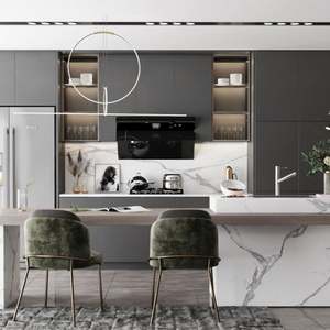 Meubles de cuisine modernes en acrylique beige, petits meubles, ensemble complet, maison mobile, unité de cuisine en PVC, armoires en MDF laquées PU - Product Image 5