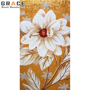 Hoa màu đỏ hiện đại nhân tạo mô hình khảm bức tranh tường nghệ thuật câu đố vàng Tường trang trí ý tưởng đá ngọc bích thủy tinh khảm bức tranh tường gạch thủy tinh - Product Image 4