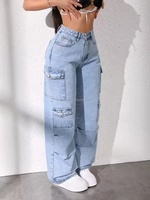 Jeans amples à jambes larges pour femmes, jeans en coton extensible, jeans de travail multi-poches pour femmes