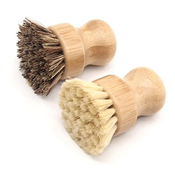 Cepillo redondo de bambú ecológico, cepillo de limpieza de cocina Natural para sartenes de hierro fundido