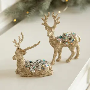 Glitter Shiny Plastic Golden Elk Christmas Tree Christmas Ornament Pendant Hanging Christmas Elk Decorations