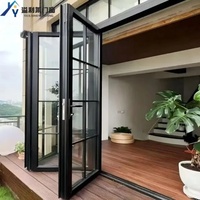 Cloison coulissante et pliante panoramique en aluminium et verre, sur mesure, moderne, pour entrée extérieure, salle de bain, patio, balcon