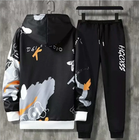 Ensemble sweat à capuche et pantalon pour homme, écologique, printemps/automne, tendance, manches longues, fermeture éclair, imprimé 3D ours, veste et pantalon décontractés, sportswear