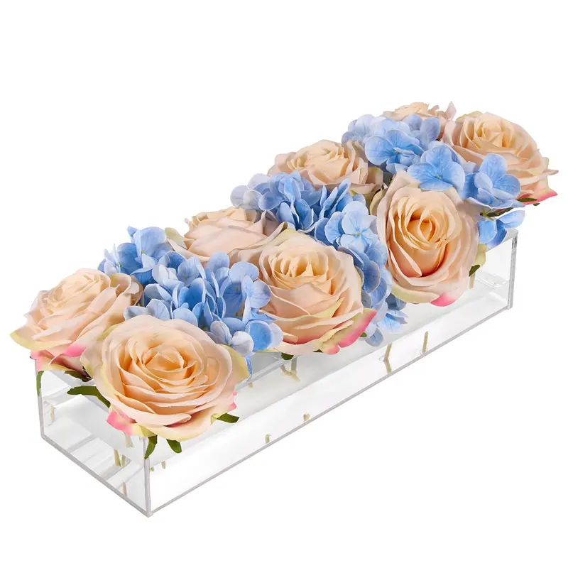 YAGELI factory sale custom pmma flower rose display box clear acrylic rectangular flower vase
