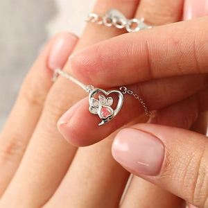 SPJ Best Selling S925 Sterling Silver <b>Pink</b> Zircon Love Cat Claw <b>Necklace</b> Cute Sweet Heart Clavicle Chain Pendant <b>Necklaces</b> Girl - Product Image 4