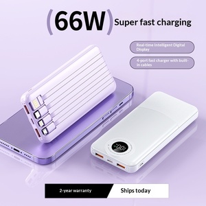 สไตล์ใหม่ 66W ชาร์จเร็วสุดขีด แบตเตอรี่ลิเธียมโพลิเมอร์ 20000 มิลลิแอมป์ แบบสี่สาย บางเฉียบ ใช้งานข้ามประเทศได้ แหล่งพลังงานสำรองสำหรับใช้งานกลางแจ้ง - Product Image 2