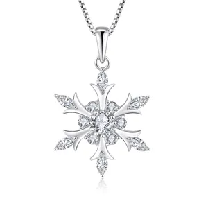 Christmas Day Gift High Quality Snowflake Pendant Necklace S925 Sterling Silver Cubic Zirconia Women Pendant Wholesale