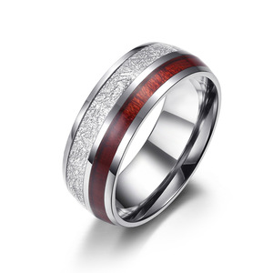 Men's <b>Titanium</b> Steel <b>Ring</b> With Wood Inlay Channel Setting Geometric Design Everyday Wear Jewelry - Product Image 1