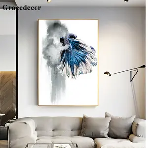 Elegante shinning fabricação chá do bebê favorece presentes com quadro pintura animal peixes arte moderna parede