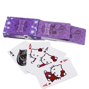 Custom printing purple pvc material plastic playing cards wholesale hot selling cartoon cat durable waterproof playing cards