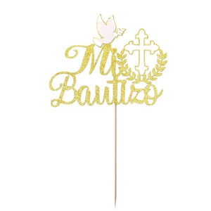 Décoration de gâteau en forme de colombe de la paix, croix et inscription « Dieu bénisse le bébé » pour baptême - Product Image 6