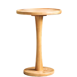 Mesa de Centro Japonesa Minimalista de Madera de Roble Macizo con Base Redonda Alta Tipo Tulipán, Estilo Zen Japandi, para Cafetería o Sala de Estar - Product Image 1