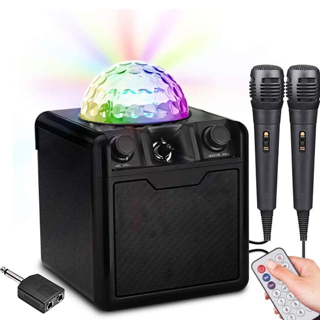Wireless Karaoke Machine Microphone Mini Amplifier for Speaker LED Disco Lights AUX-in 2000mAh Battery 4 Hours Playtime for Kids