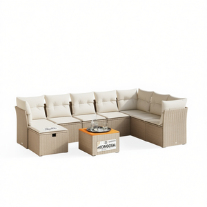 Ensemble de canapés de jardin beige crème blanc en rotin, mobilier d'extérieur avec rangement, 6 places, design contemporain - Product Image 1