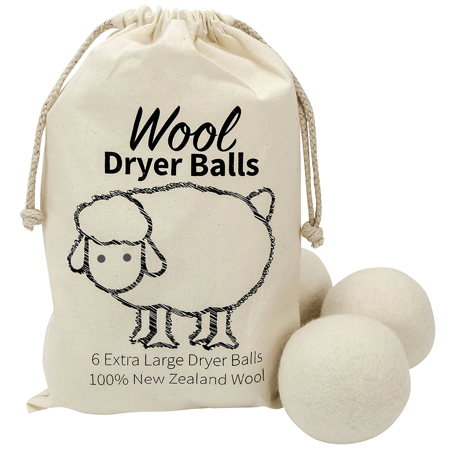 Оптовая продажа, 6 упаковок, экологически чистые шерстяные сушильные шарики с хлопковым мешком