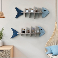 Nouvelle étagère murale rustique en bois sculpté à quatre niveaux en forme d'arête de poisson, support de rangement flottant pour salon, café et décoration intérieure