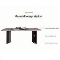 Table à manger rectangulaire moderne de luxe italienne en acier inoxydable avec plateau en pierre frittée, 6 places