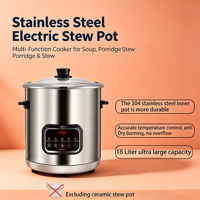Slow Cooker Komersial Kapasitas Besar Berbahan Stainless Steel dengan Pengaturan Waktu 24 Jam dan Kontrol Timer Digital OEM