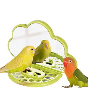 Hot Sale Parrot Mirror Stand with Food Box Plastic <strong>Bird</strong> Perch Toy for Budgie Parakeet Lovebird African Grey Macaw Roosteratiels - Product Image 1