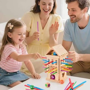 Jouet en bois 3-en-1 à tirer, pour enfants, jeu d'équilibre éducatif précoce, reconnaissance des couleurs, jeu de société interactif parent-enfant - Product Image 2