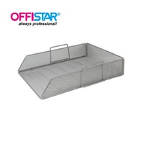 Organisateur de bureau empilable en métal rose, plateau à documents en maille métallique pour papiers A4