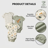 Romper Bayi Musim Panas Katun Segitiga Impor, Setelan Tiga Potong Lengan Pendek, Bodysuit, Gaya Eropa-Amerika