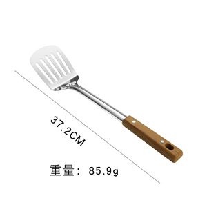 201 أدوات مطبخ ملعقة حساء ملعقة غسول مبرد مطبخ من الفولاذ المقاوم للصدأ مقبض حبوب خشبي عازل طهي طقم أدوات 5 قطع - Product Image 4