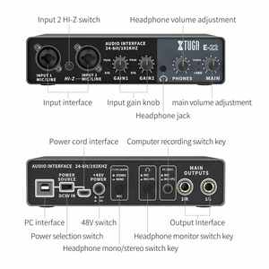 Interface audio USB XTUGA E22, prix de gros, <span class=keywords><strong>carte</strong></span> <span class=keywords><strong>son</strong></span> 2 entrées/2 sorties pour studio d'enregistrement et diffusion en direct - Product Image 2