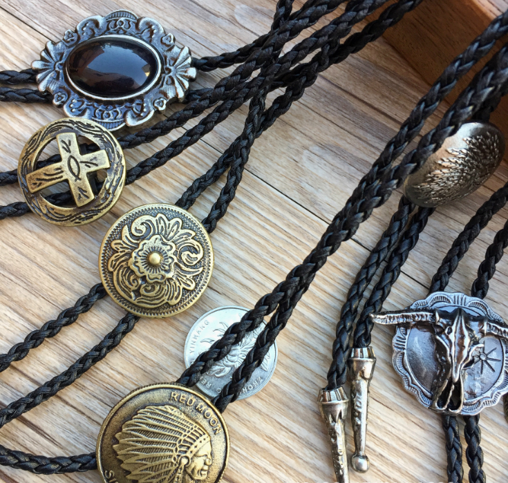 Cravatte Bolo In Pelle Vintage - 2 Pezzi Regolabili Con Fibbia Scorrevole Per Costumi Cowboy - Foto 8